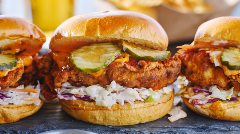 fried chicken sandwich with pickles