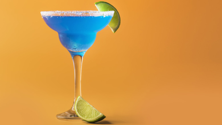 blue margarita on orange background