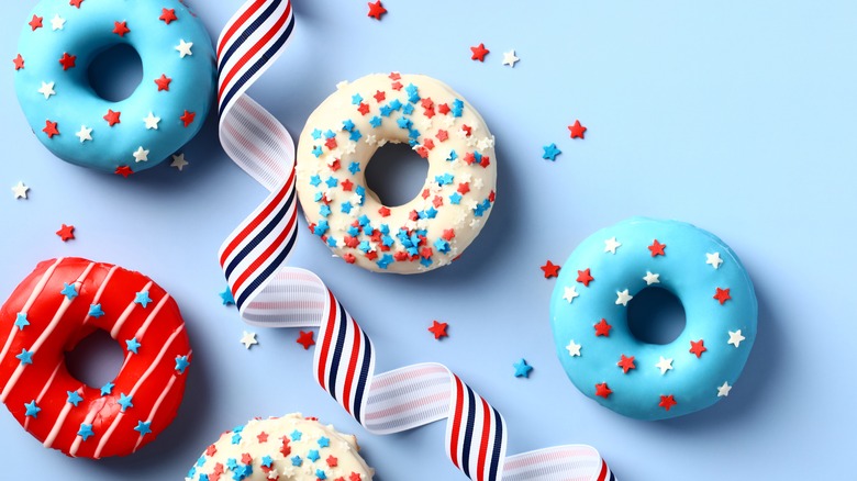red, white, and blue donuts