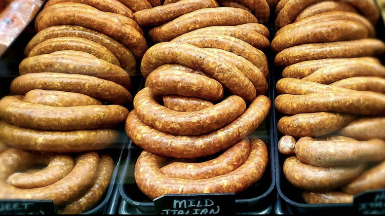 Sausages in deli case