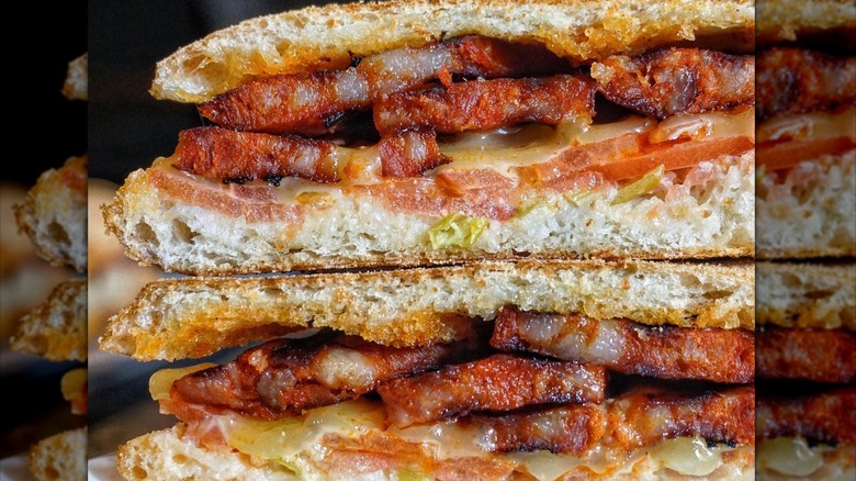 Closeup of chorizo bocadillo