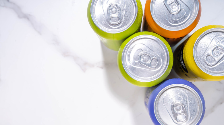 Aerial photo of unidentified cans with colorful labels