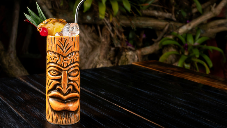 Pina colada in a tiki mug