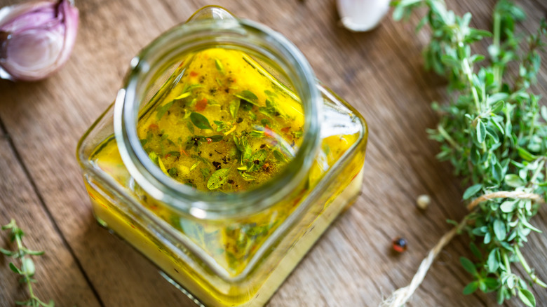 Salad dressing in glass jar