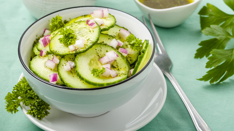 Cucumber salad in a bowl