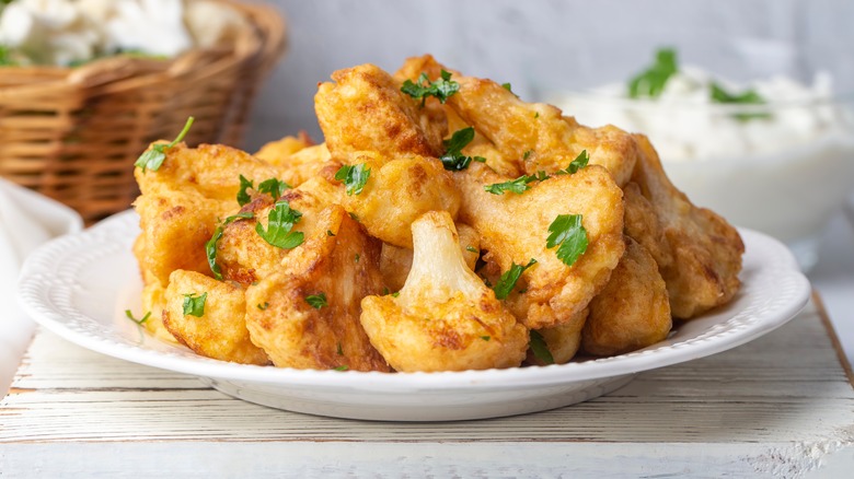 plate of crispy battered cauliflower