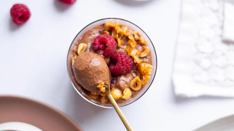 chocolate raspberry mousse with spoon
