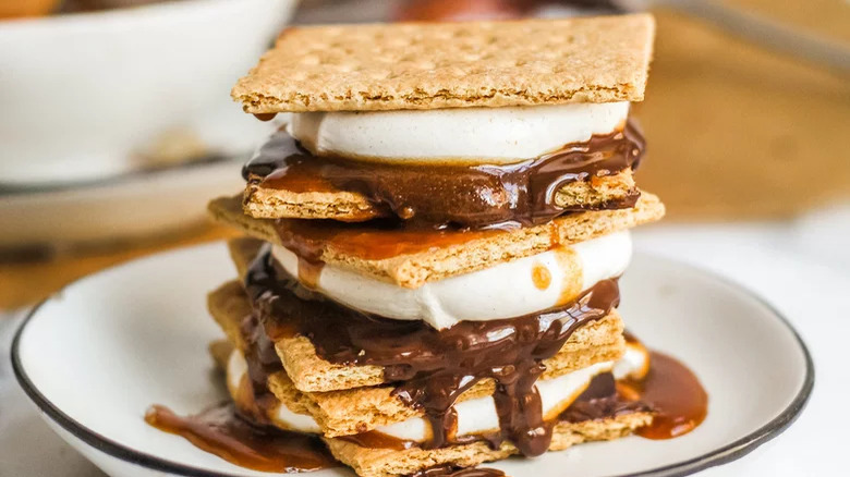 S'mores stacked on a plate