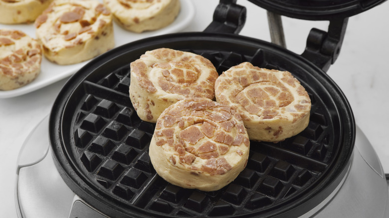 cinnamon rolls in a waffle maker