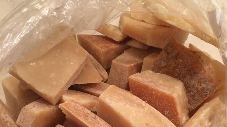 Parmesan rinds in a plastic bag