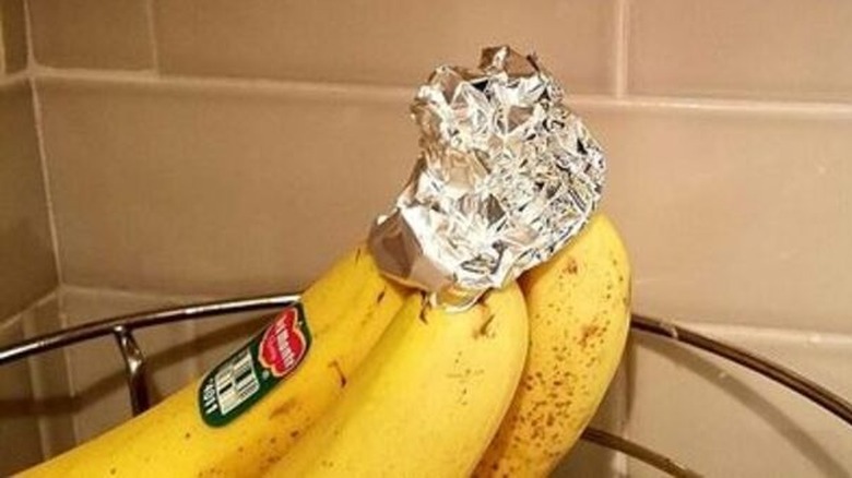 Banana stems wrapped in foil