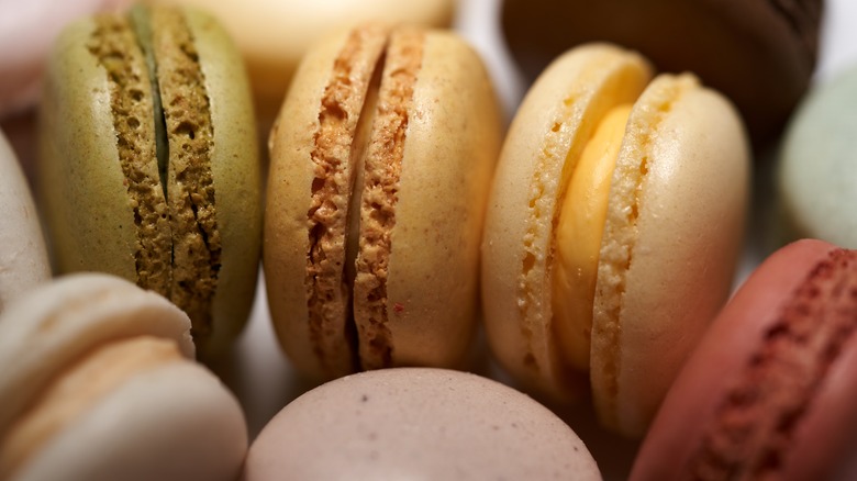 close up colorful macarons