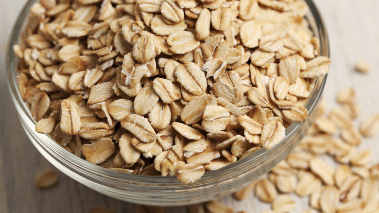 Closeup of bowl of oats