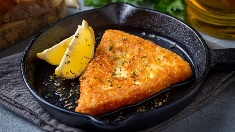 Saganaki fried cheese with lemon