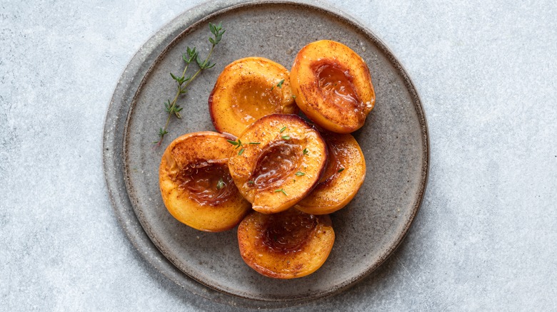 plate of air-fried peach halves