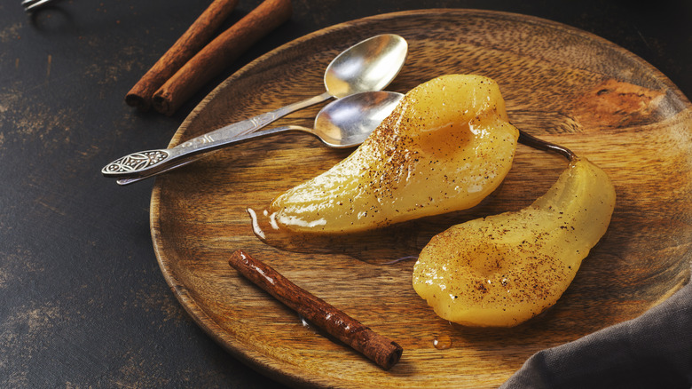 air-fried pears on wooden board