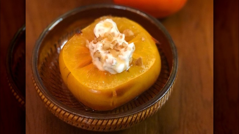 air-fried persimmon with whipped cream