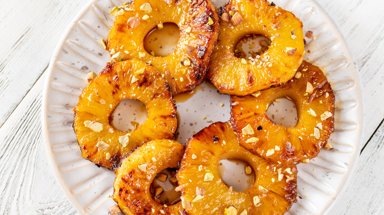 air-fried pineapple rings on plate