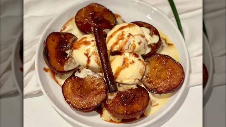 air-fried plums and ice cream