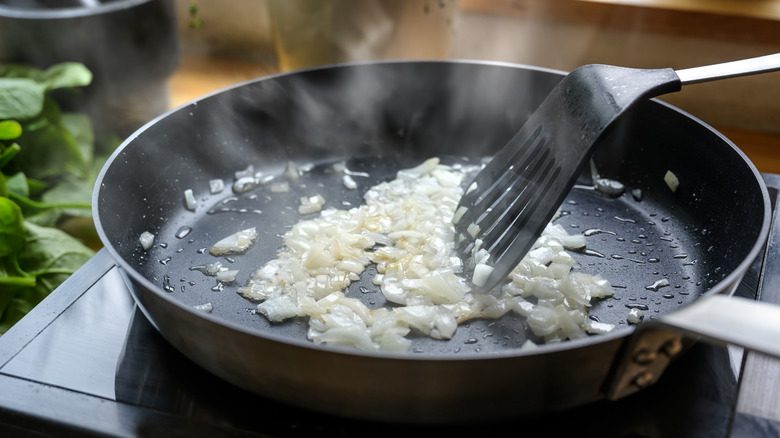 Onions and garlic in skillet