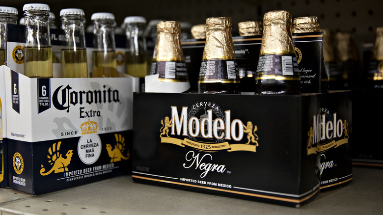 Negra Modelo on shelf next to corona