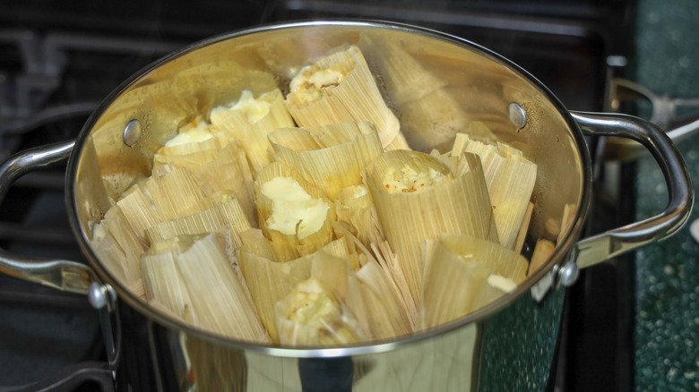 A steamer full of tamales