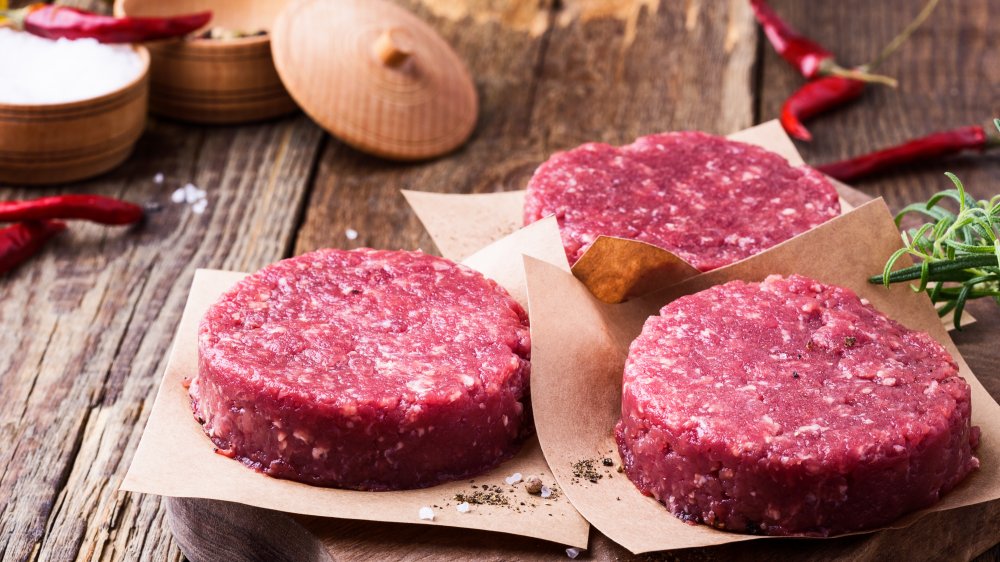 Raw beef patties for grilled burgers