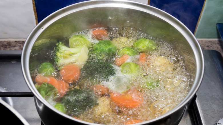 vegetables in boiling water