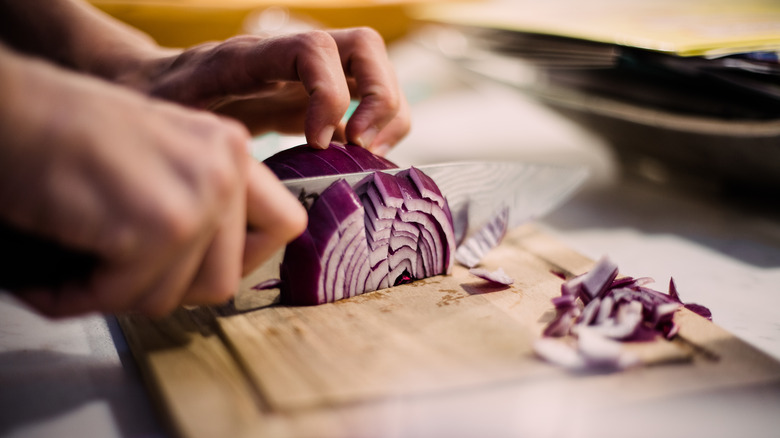 chopping red onion