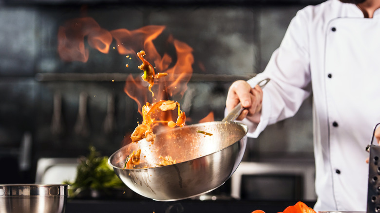 vegetables sauteed in wok