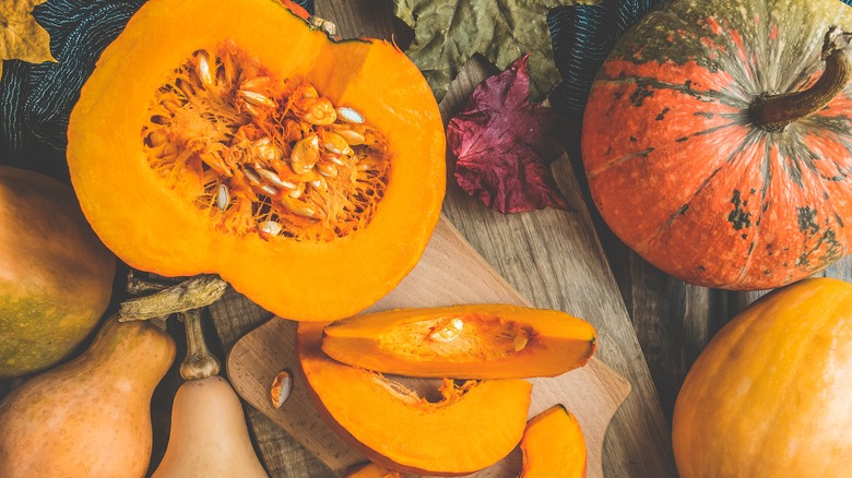 halved sliced fresh pumpkins