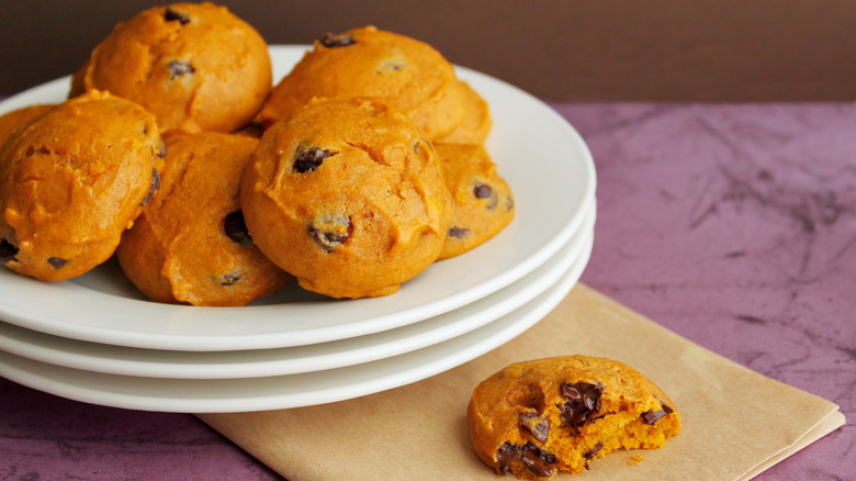 pumpkin chocolate cookies on plate