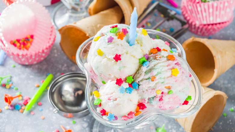 Birthday cake ice cream with candle