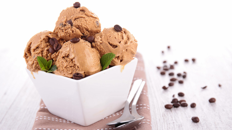 Coffee ice cream with coffee beans