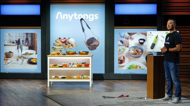 Image of Anytongs inventor pitching on Shark Tank show