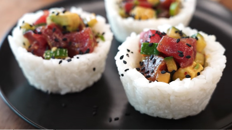 Sushi in rice cups