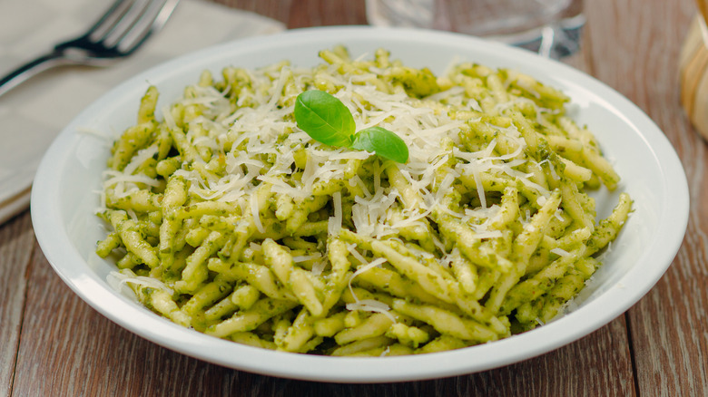 pesto genovese with trofie pasta