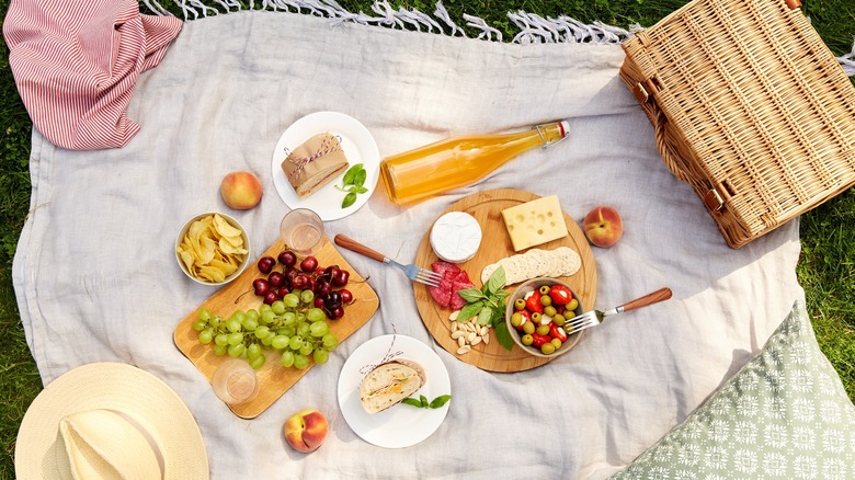 Food on a picnic blanket