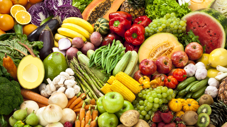 An array of fruits and vegetables