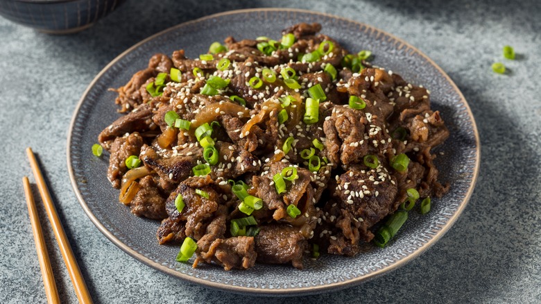 Korean bulgogi with scallions