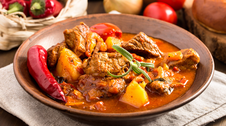 Hungarian goulash in a bowl