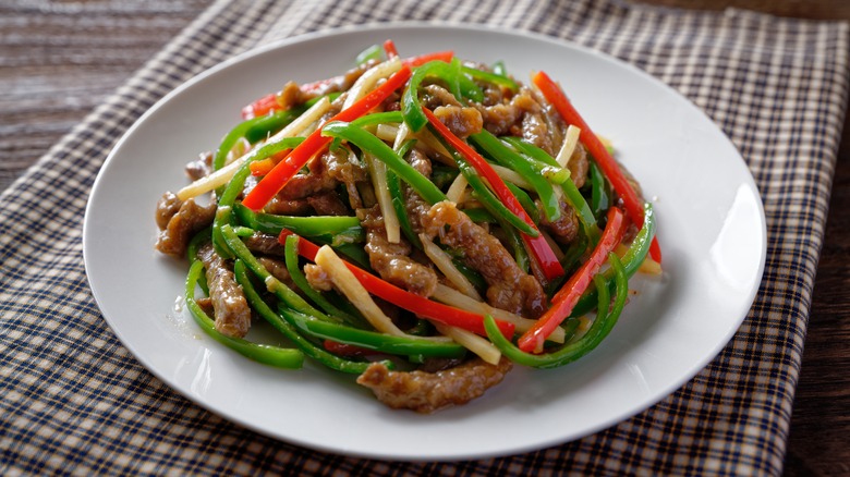 Chinese pepper steak on a plate