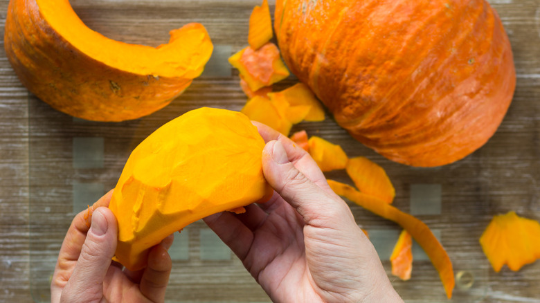 peeled pumpkin and pumpkin skin