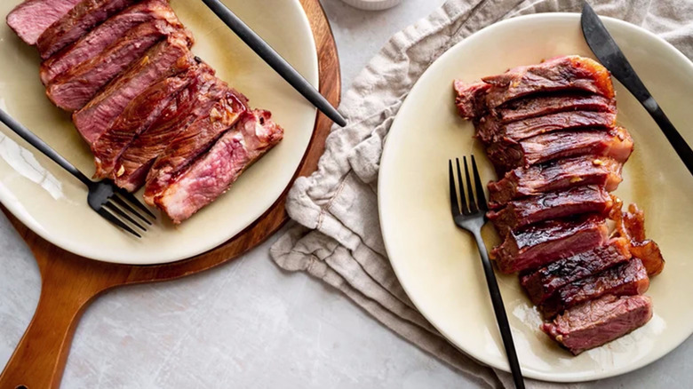 Soy and bourbon flavored steak