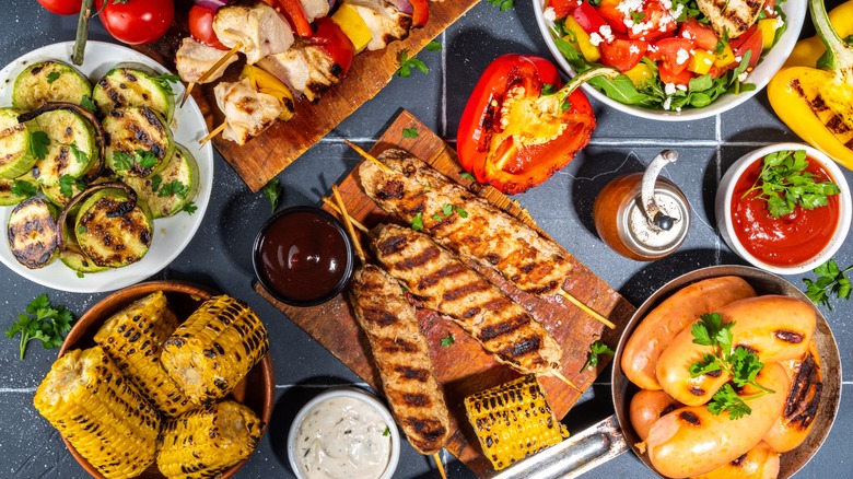 Aerial view of grilled foods