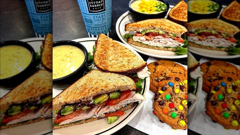 Corner Bakery sandwich and cookies