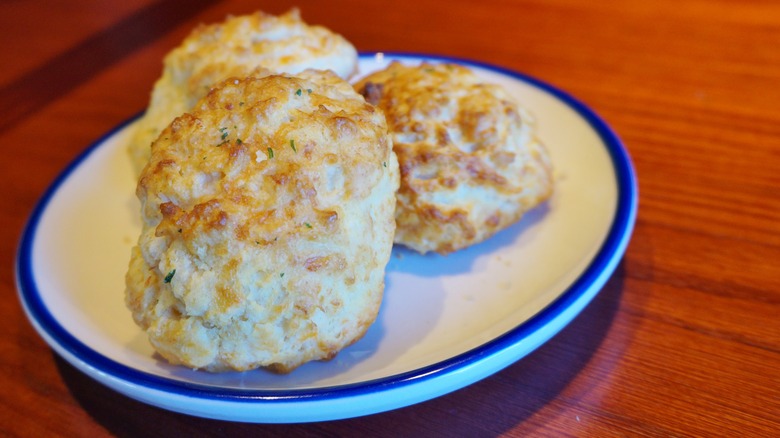 cheddar bay biscuits on plate