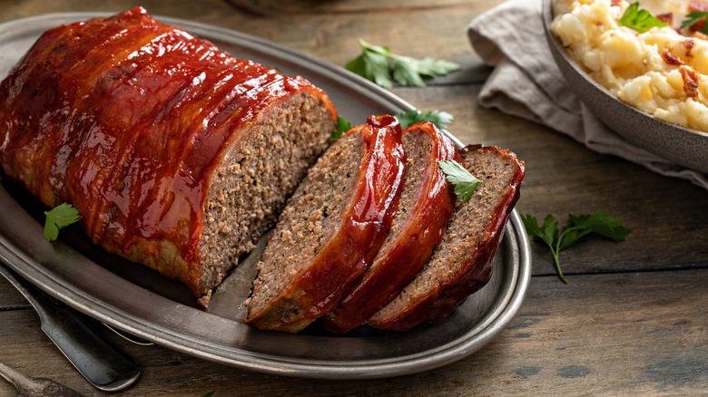 Meatloaf on silver tray