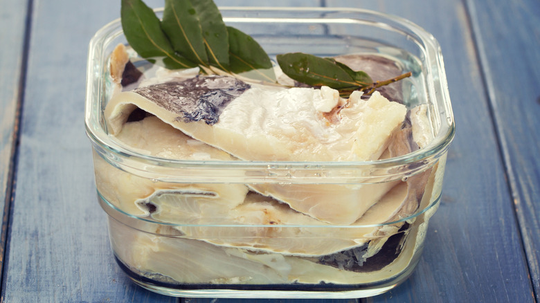 salt cod soaking in water