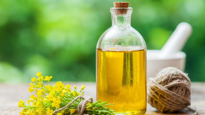 canola oil bottle with flowers